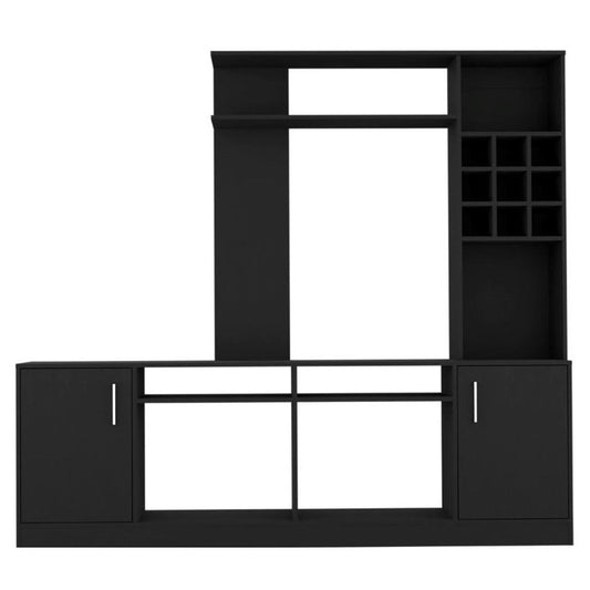 78" Black Wood Open shelving Entertainment Center