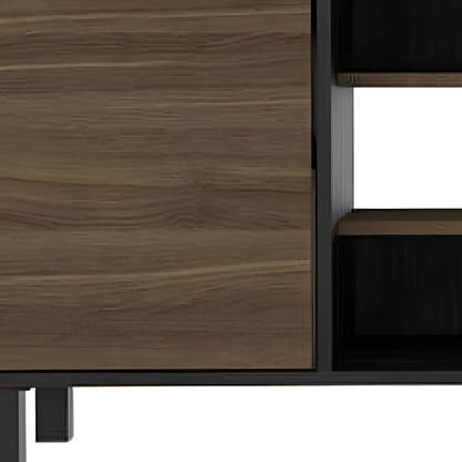 59" Brown And Black Particle Board Open Shelving TV Stand