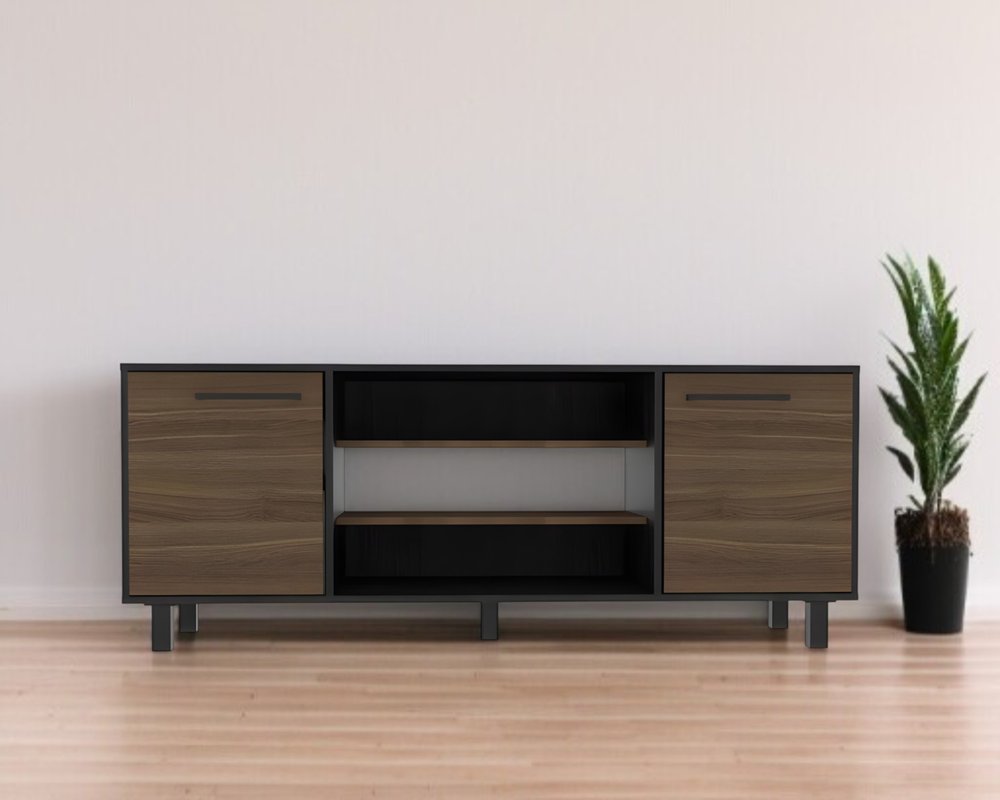 59" Black And Brown Wood TV Stand