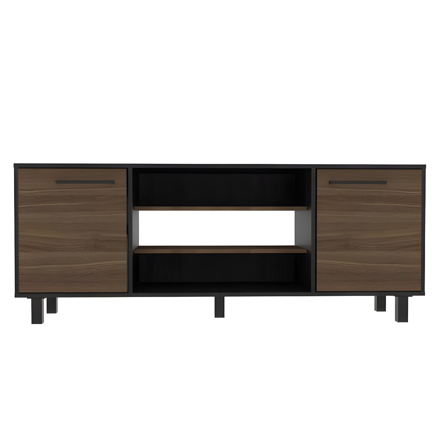 59" Brown And Black Particle Board Open Shelving TV Stand