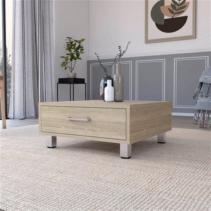 24" Beige And Light Gray Coffee Table With Drawer