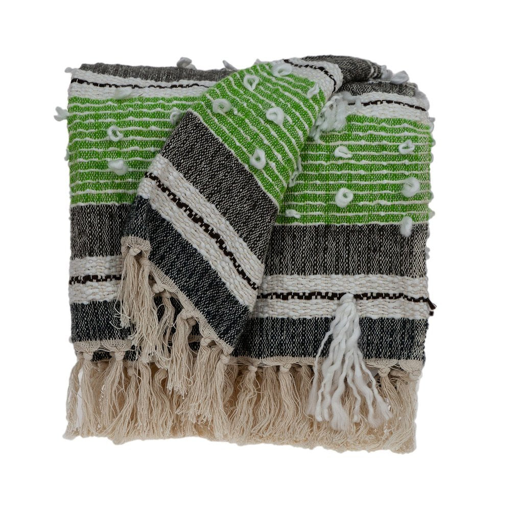 52" X 67" Beige and Black Woven Wool Throw Blanket