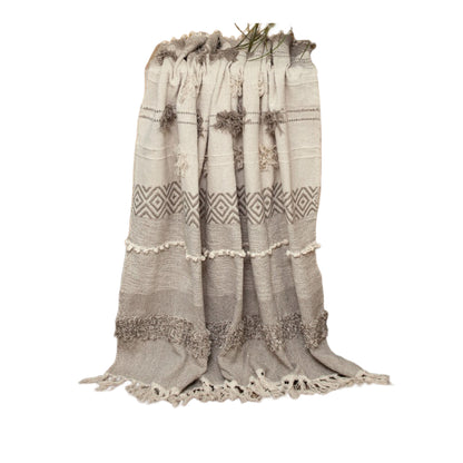 Beige Woven Wool Solid Color Reversable Throw