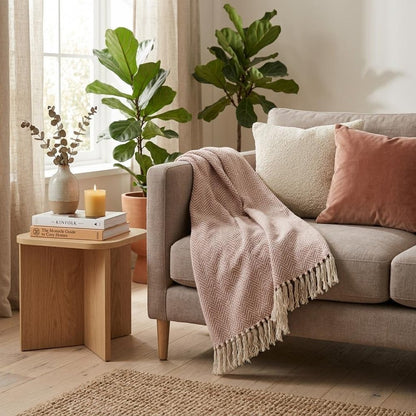 Pink Woven Cotton Solid Color Reversable Throw