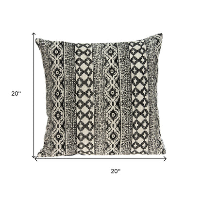 20" Beige and Black Southwestern Cotton Throw Pillow With Texture