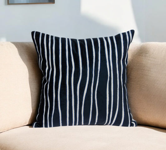 20" Blue and White Cotton Throw Pillow