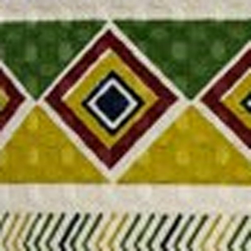 20" Green and Yellow Cotton Throw Pillow With Tassels