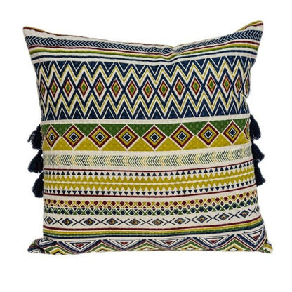 20" Green and Yellow Cotton Throw Pillow With Tassels