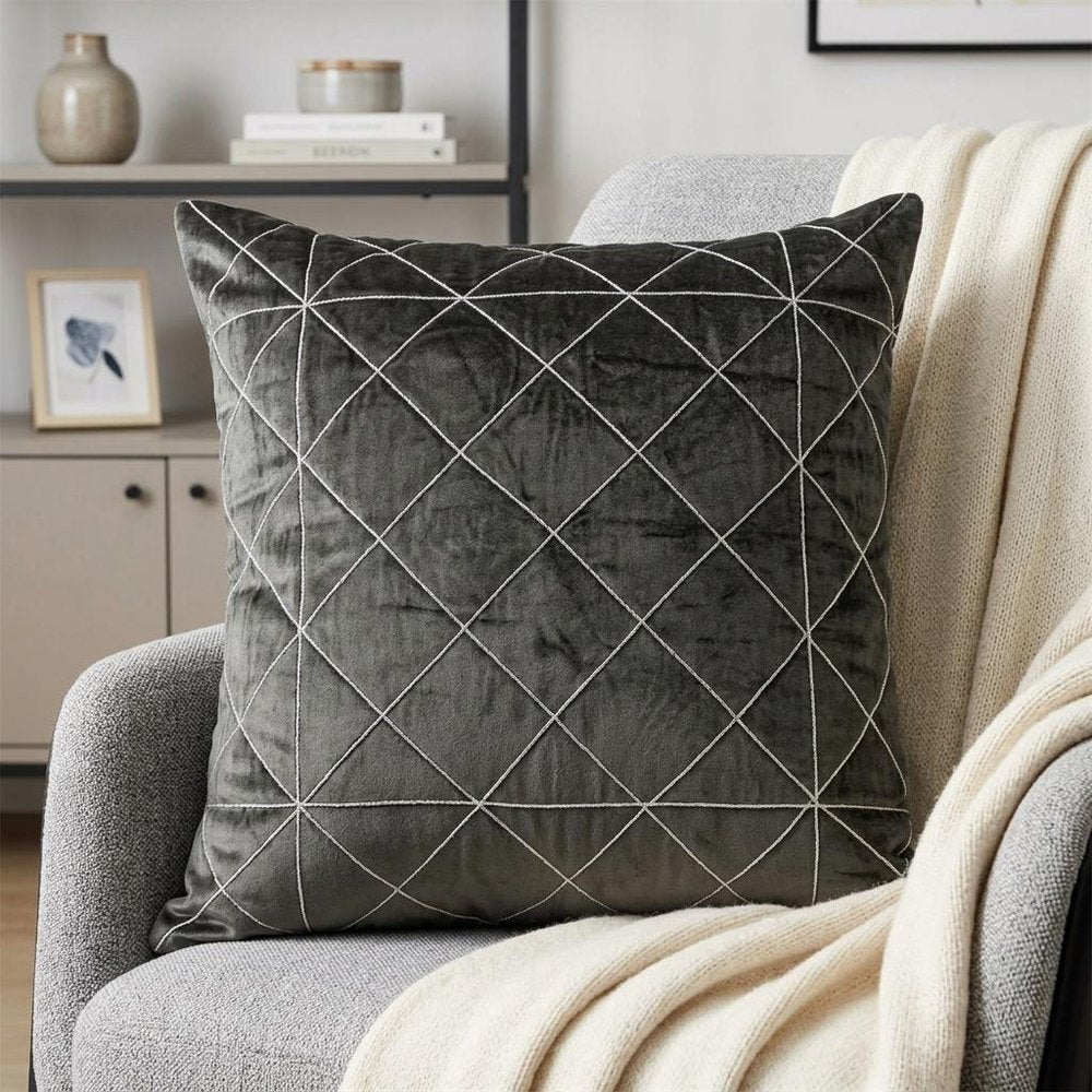 20" Gray Cotton Blend Throw Pillow