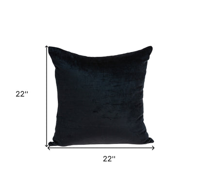 22" Black Cotton Blend Throw Pillow