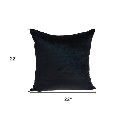 22" Black Cotton Blend Throw Pillow