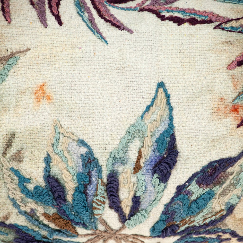 14" X 20" Teal White and Brown Floral Cotton Throw Pillow With Tassels