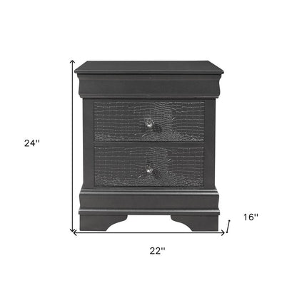 24" Gray Wood Shagreen Two Drawer Nightstand