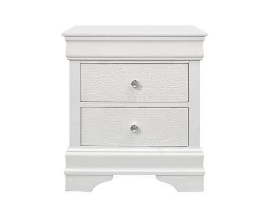 24" White Wood Shagreen Two Drawer Nightstand