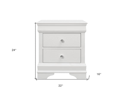 24" White Shagreen Two Drawer Solid Wood Nightstand