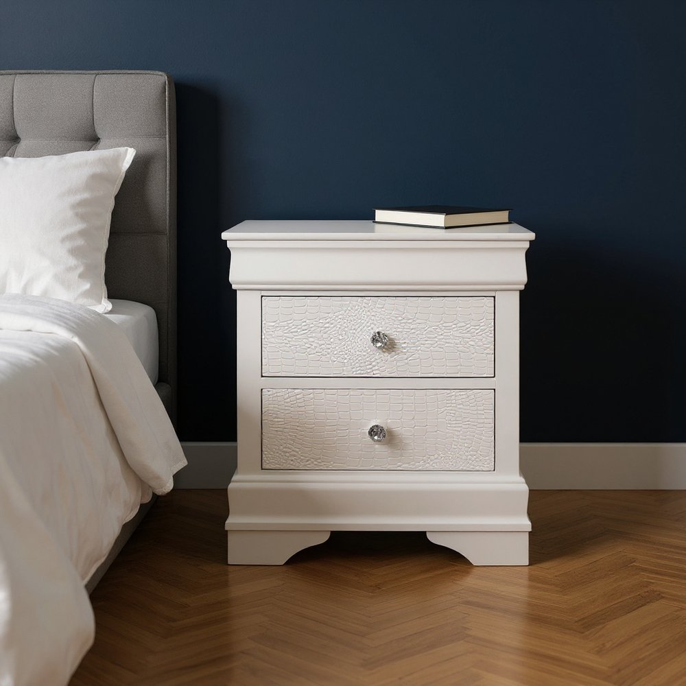 24" White Wood Shagreen Two Drawer Nightstand