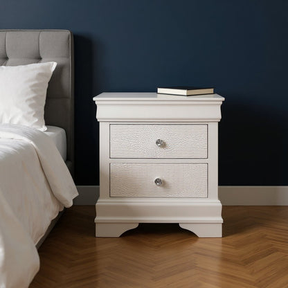 24" White Wood Shagreen Two Drawer Nightstand