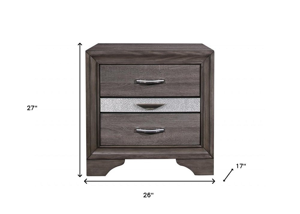 27" Gray Wood and Solid Wood Two Drawer Nightstand
