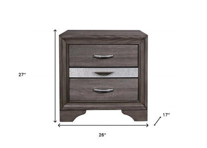 27" Gray Wood and Solid Wood Two Drawer Nightstand