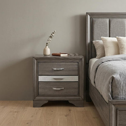 27" Gray Wood and Solid Wood Two Drawer Nightstand