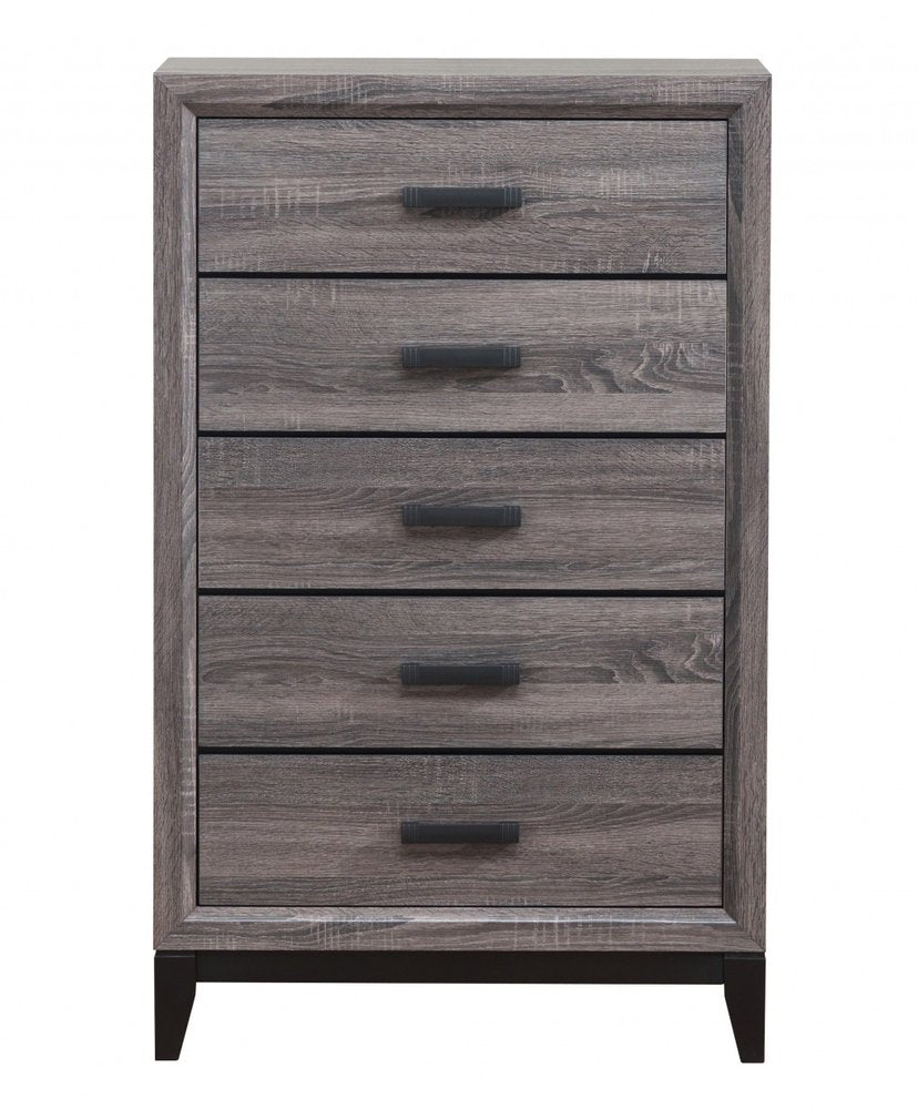 31" Dark Gray Solid Wood Five Drawer Dresser