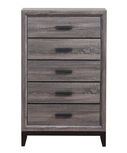 31" Dark Gray Solid Wood Five Drawer Dresser