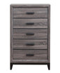 31" Dark Gray Solid Wood Five Drawer Dresser