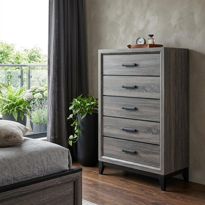 31" Grey Solid Wood Five Drawer Chest