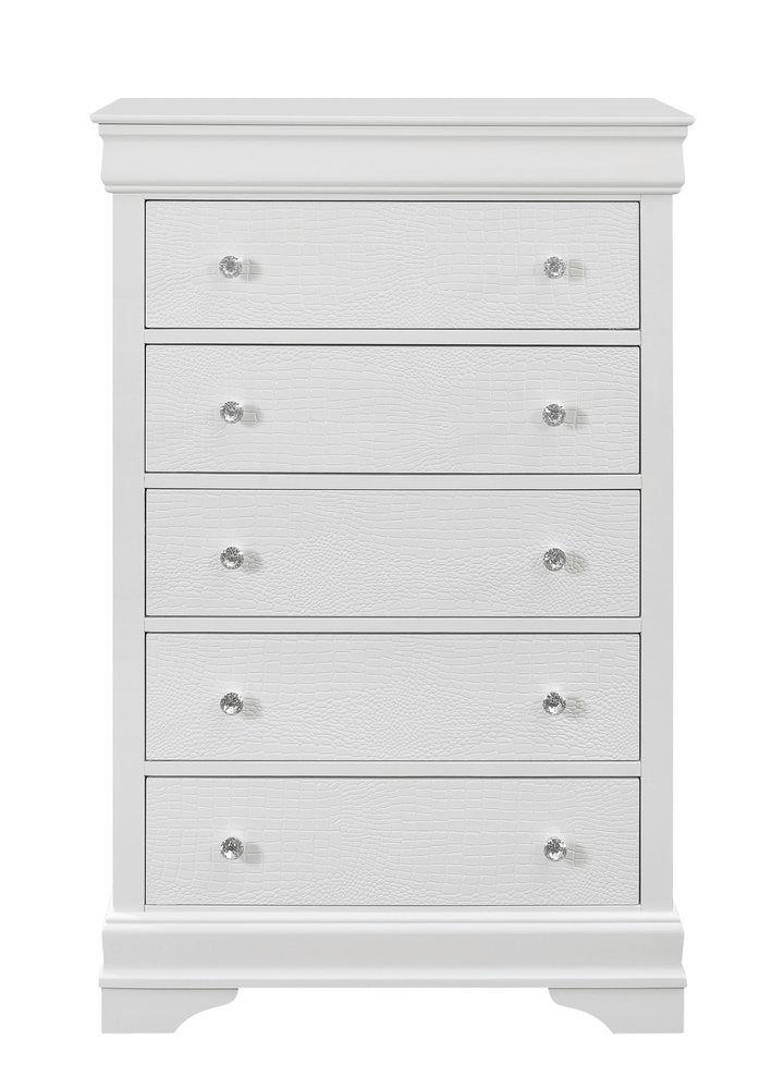 31" White Solid Wood Five Drawer Dresser