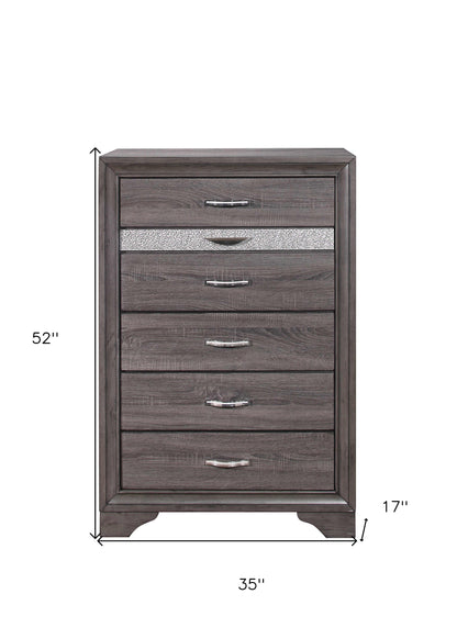 35" Grey Manufactured Wood Six Drawer Chest