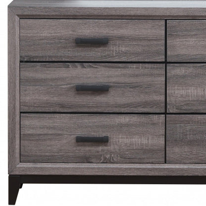 58" Gray Solid and Manufactured Wood Six Drawer Double Dresser