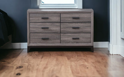 58" Gray Solid and Manufactured Wood Six Drawer Double Dresser