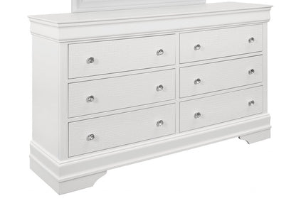 58" White Solid Wood Six Drawer Double Dresser