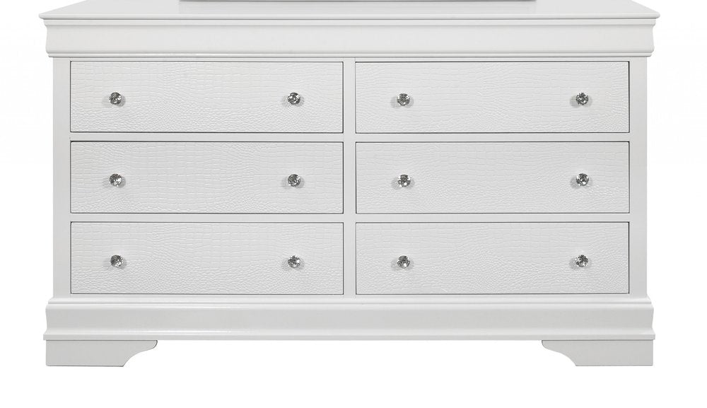 58" White Solid Wood Six Drawer Double Dresser