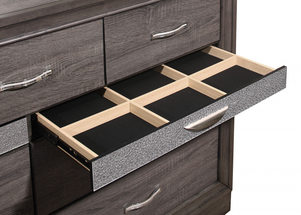 62" Grey Solid Wood Nine Drawer Double Dresser