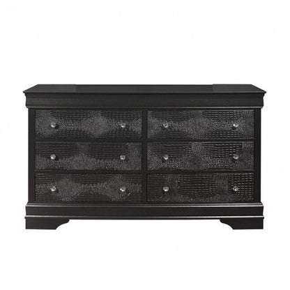 58" Metallic Grey Solid Wood Six Drawer Double Dresser
