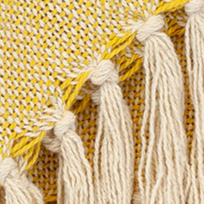 50" X 60" Yellow and Ivory Woven Cotton Striped Throw Blanket with Tassels