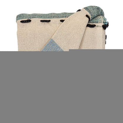 50" X 60" Blue and Ivory Woven Cotton Striped Throw Blanket with Tassels