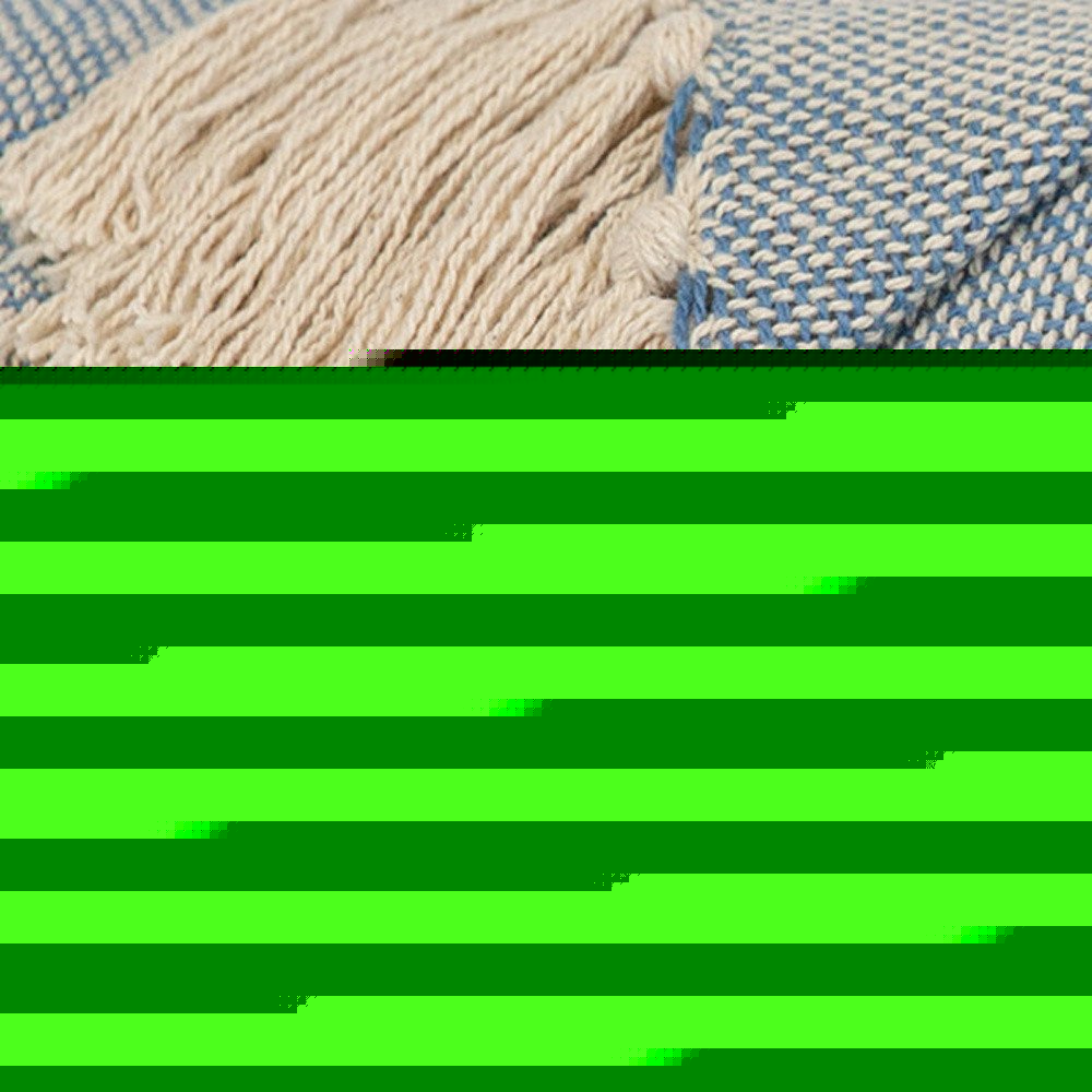 50" X 60" Blue and Ivory Woven Cotton Striped Throw Blanket with Tassels