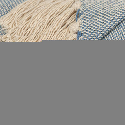 50" X 60" Blue and Ivory Woven Cotton Striped Throw Blanket with Tassels