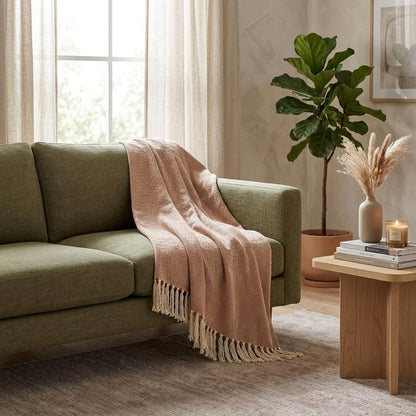 50" X 60" Brown and Ivory Woven Cotton Striped Throw Blanket with Tassels