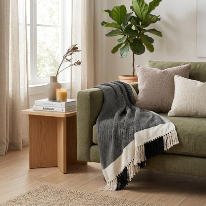 Black and White Woven Cotton Striped Throw Blanket