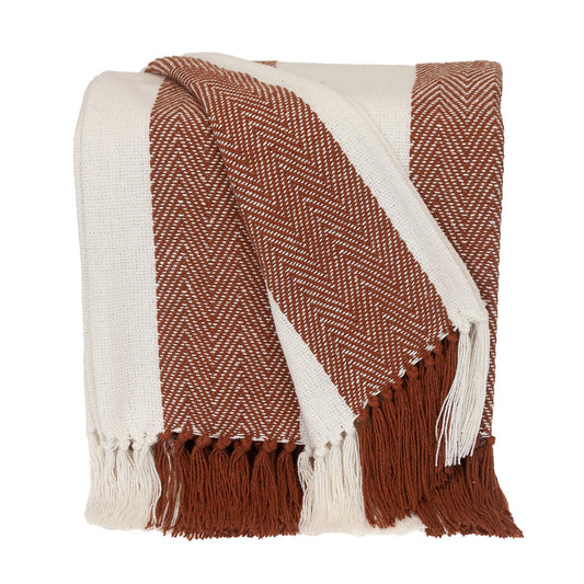 Burnt Orange Woven Cotton Striped Throw Blanket