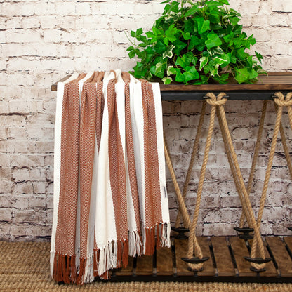 Burnt Orange Woven Cotton Striped Throw Blanket