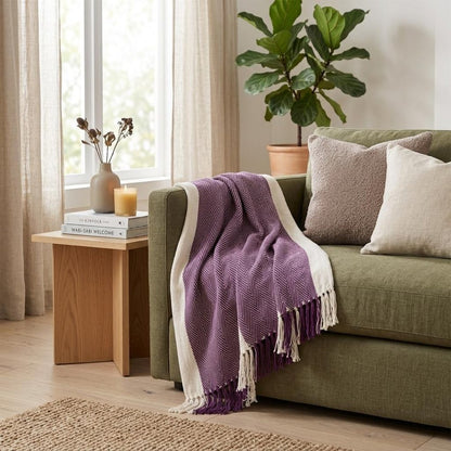 Purple Woven Cotton Throw Blanket