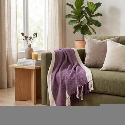 Purple Woven Cotton Throw Blanket