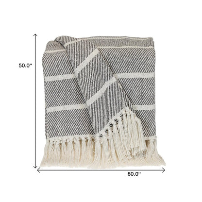 Gray Woven Cotton Striped Throw Blanket