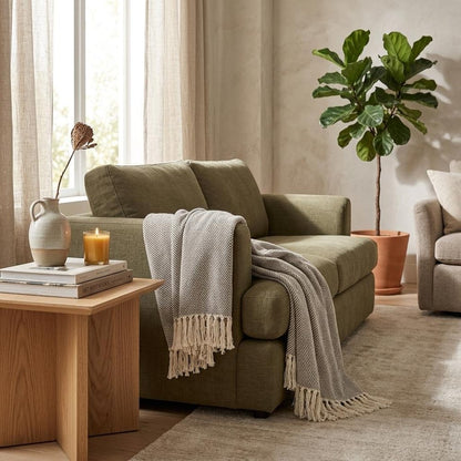 Gray Woven Cotton Striped Throw Blanket