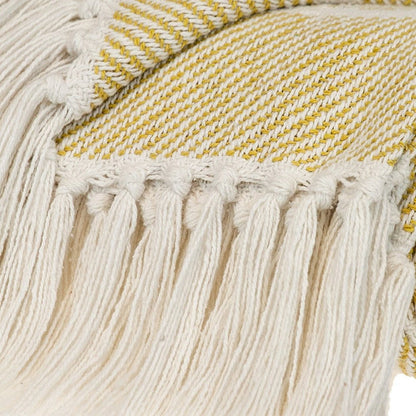50" X 60" White And Yellow Striped Cotton Woven Throw Blanket