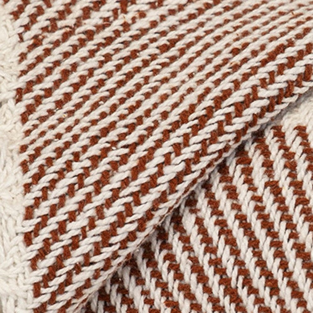 Burnt Orange Woven Cotton Striped Throw Blanket
